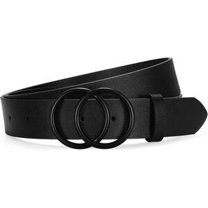 Women's Leather Belt Jeans Pants Fashion Waist Belt Ring Buckle All Black Belt
